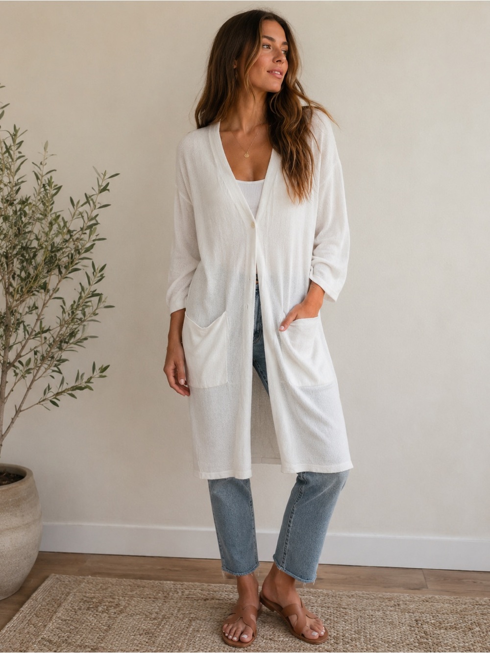 Elizabeth & James White Cardigan Duster Sweater Medium
